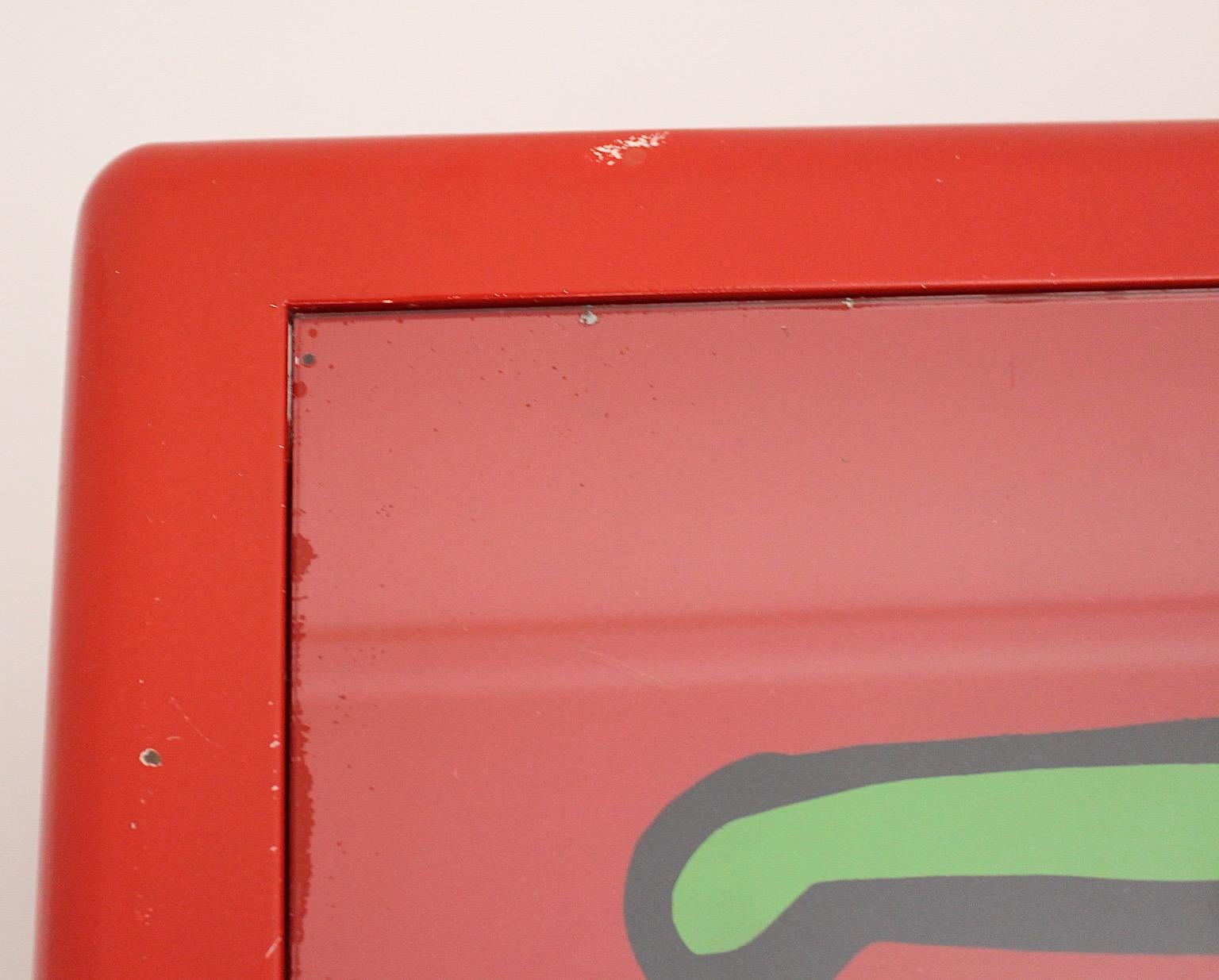 Keith Haring Vintage Pop Art Sofa Table Red Green Metal Bretz 1998 Germany For Sale 4