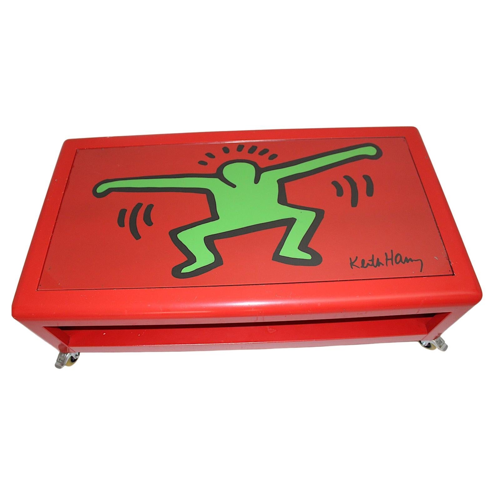 Keith Haring Vintage Pop Art Sofa Table Red Green Metal Bretz 1998 Germany