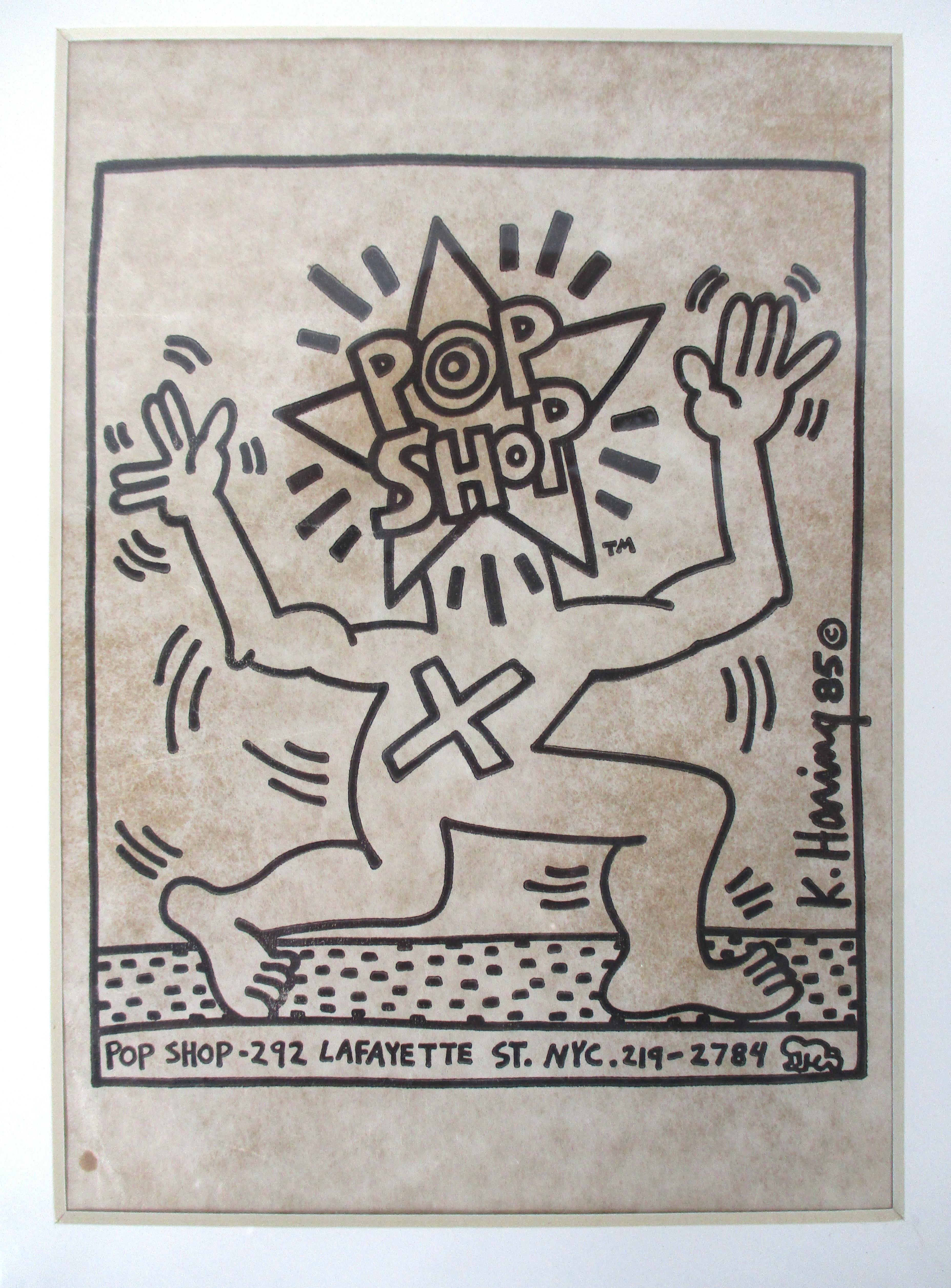 Keith Harring Gerahmte NYC Pop Shop Tasche (Papier) im Angebot