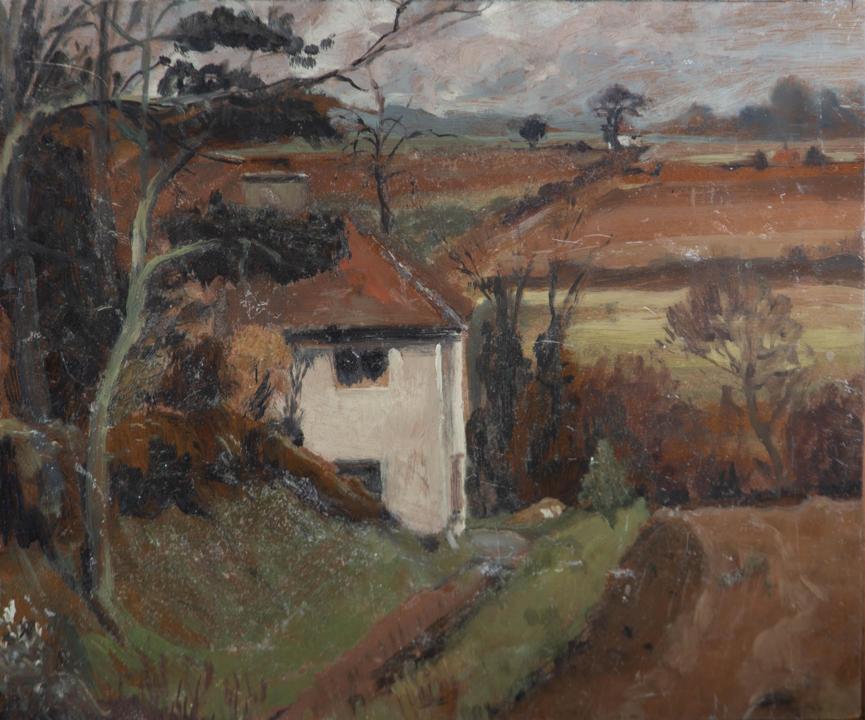 Keith Johnson (1931-2018) - Mid 20th Century Oil, Cottage in an Autumn landscape For Sale 1