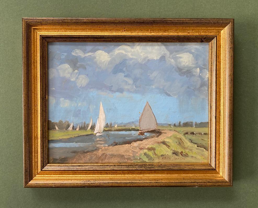 Keith Johnson (1931 - 2012)
Sailing boats on the broads
Signed
Oil on board
6 x 8 inches excluding the frame

Keith Arthur Johnson was born at South Pickenham, Swaffham, Norfolk in 1931. Keith painted from an early age and after attending Fakenham