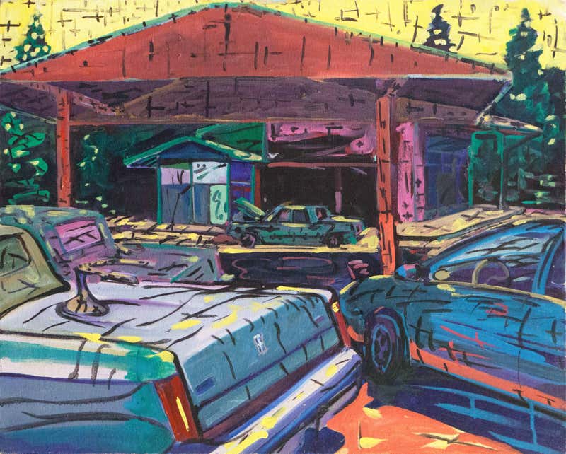 John Kilduff - Gas Station in the middle of California, Painting, Oil ...