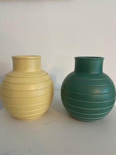 Keith Murray Pottery designed for Wedgwood in the 1930's  Green and Yellow 