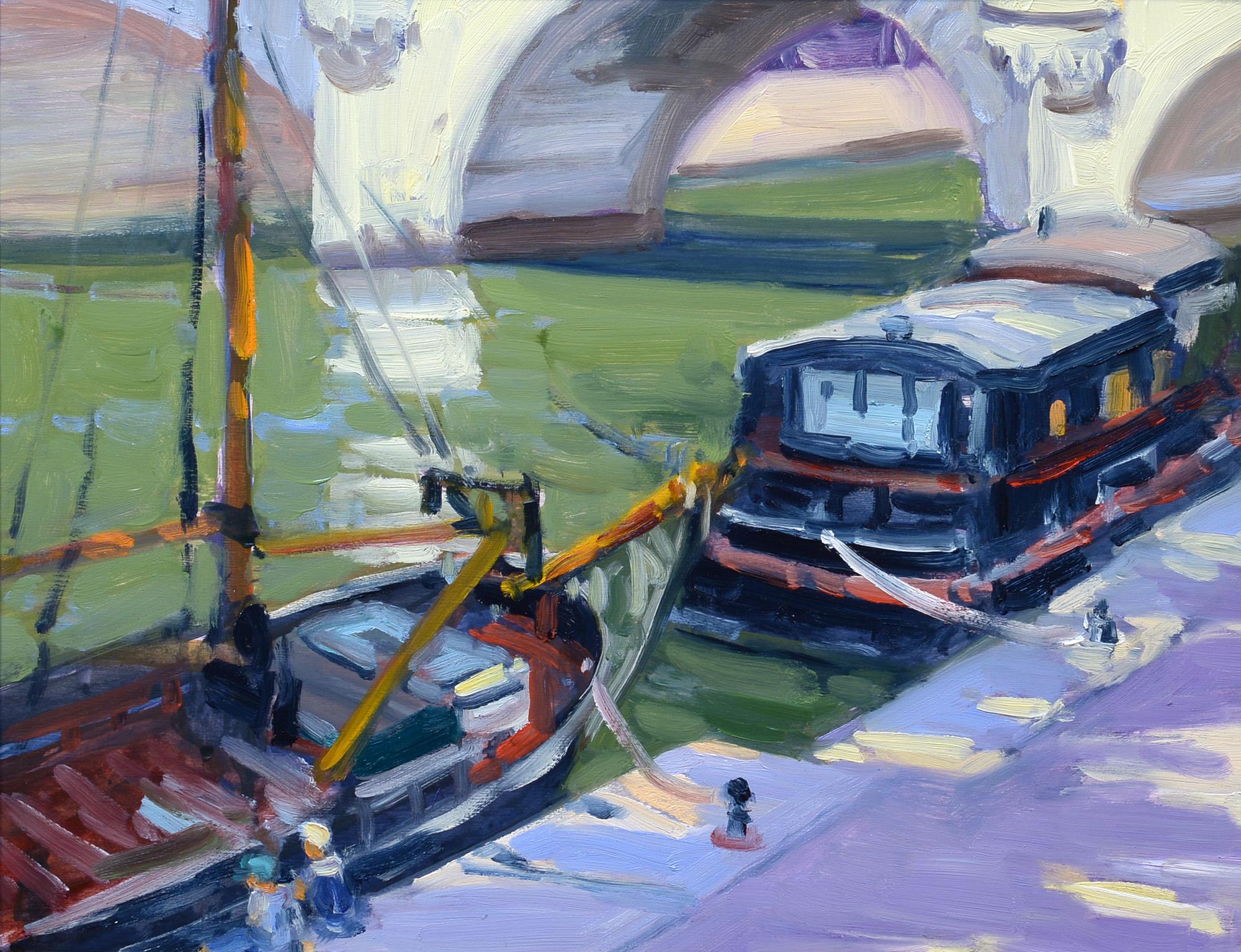 Keith Oehmig Landscape Painting – Along the Seine, Impressionist, Öl, Paris