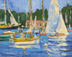 "Casting Off," Keith Oehmig, oil, coastal harbor scene, impressionist