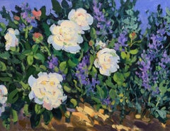 "Garden Peonies," Keith Oehmig, oil on board, flowers, impressionist