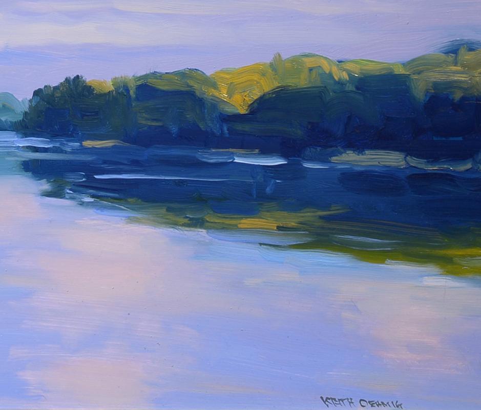 Long Cove, Harpswell, Maine, Landscape, Coastal, Boats, Impressionist, Oil - Blue Landscape Painting by Keith Oehmig