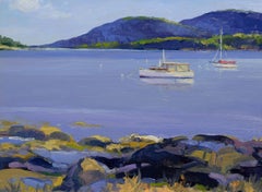 "Somes Sound, Mt Desert, " oil, impressionist, contemporary, Maine coast, boats