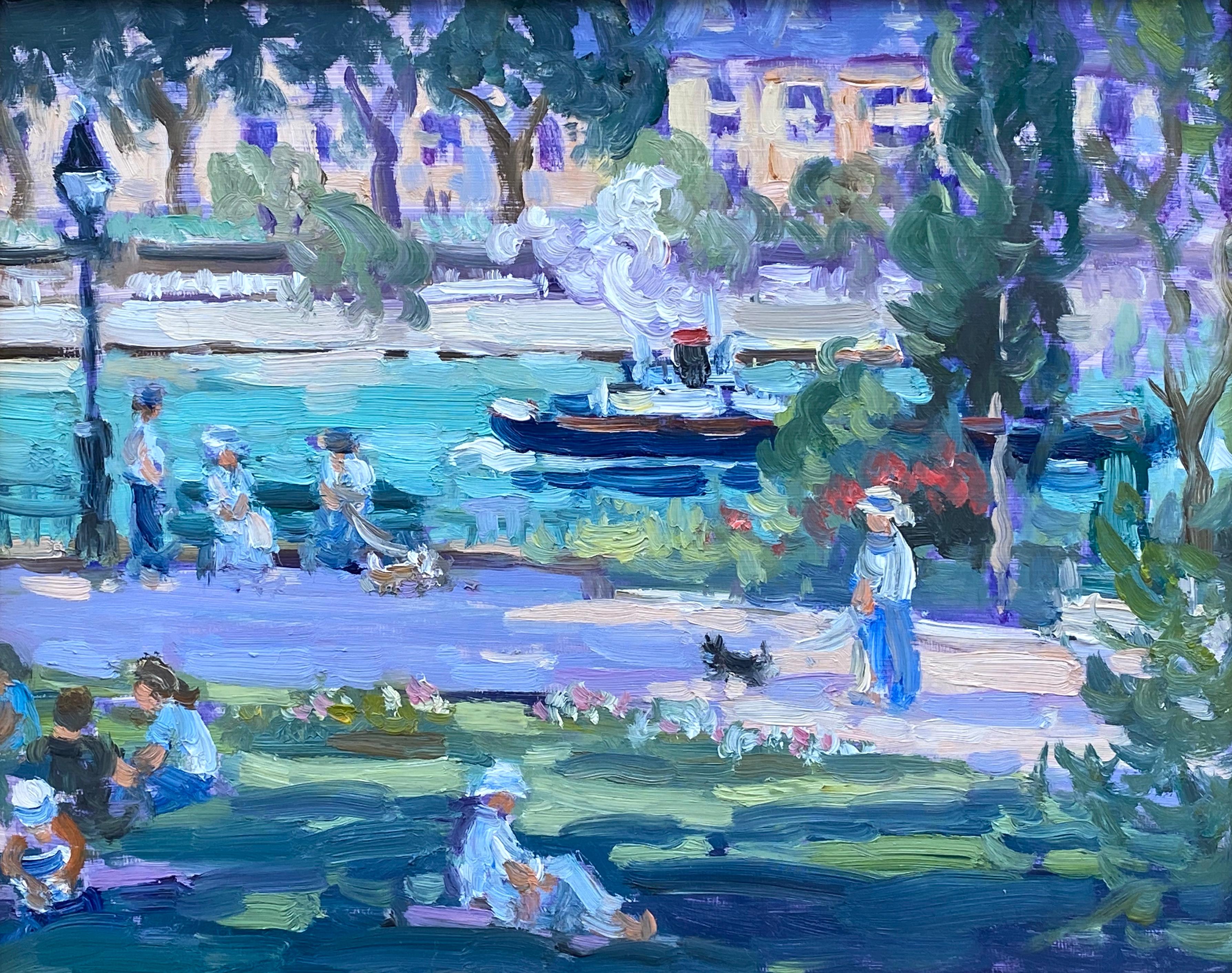 “Square  du Vert-Galant, Paris” - Post-Impressionist Painting by Keith Oehmig