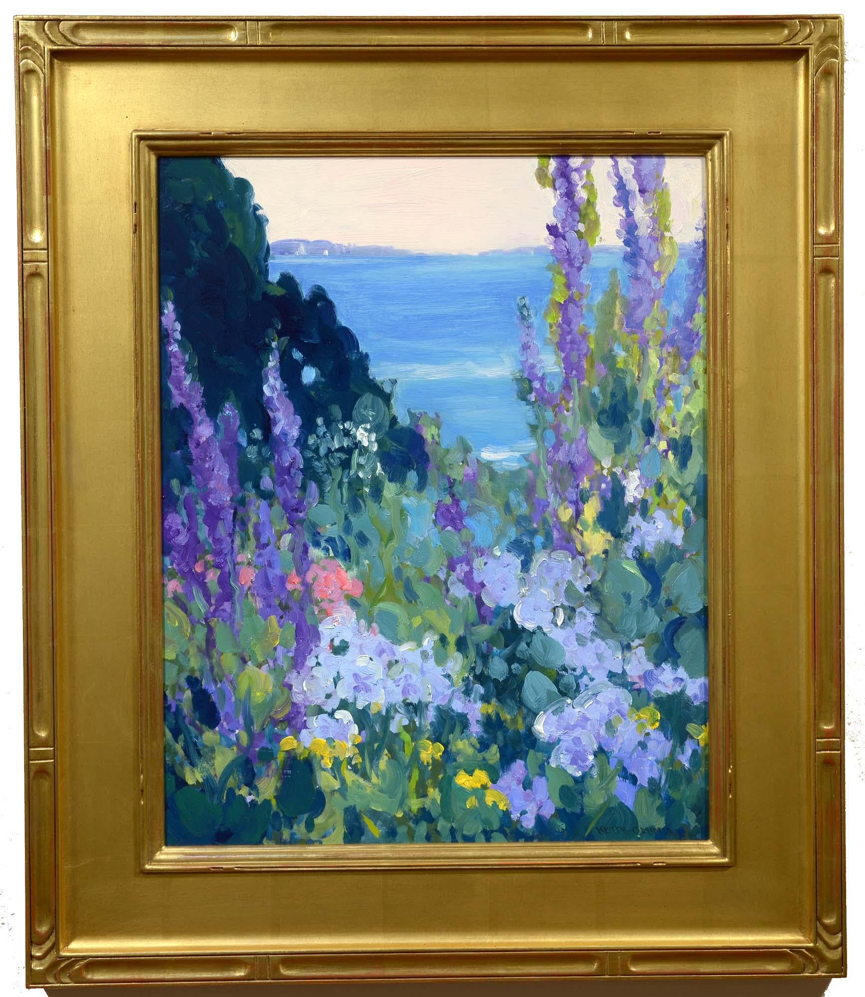 Jardin d'été, Harpswell, Maine, Fleurs, Coastal, Paysage, Impressionniste, Huile - Painting de Keith Oehmig