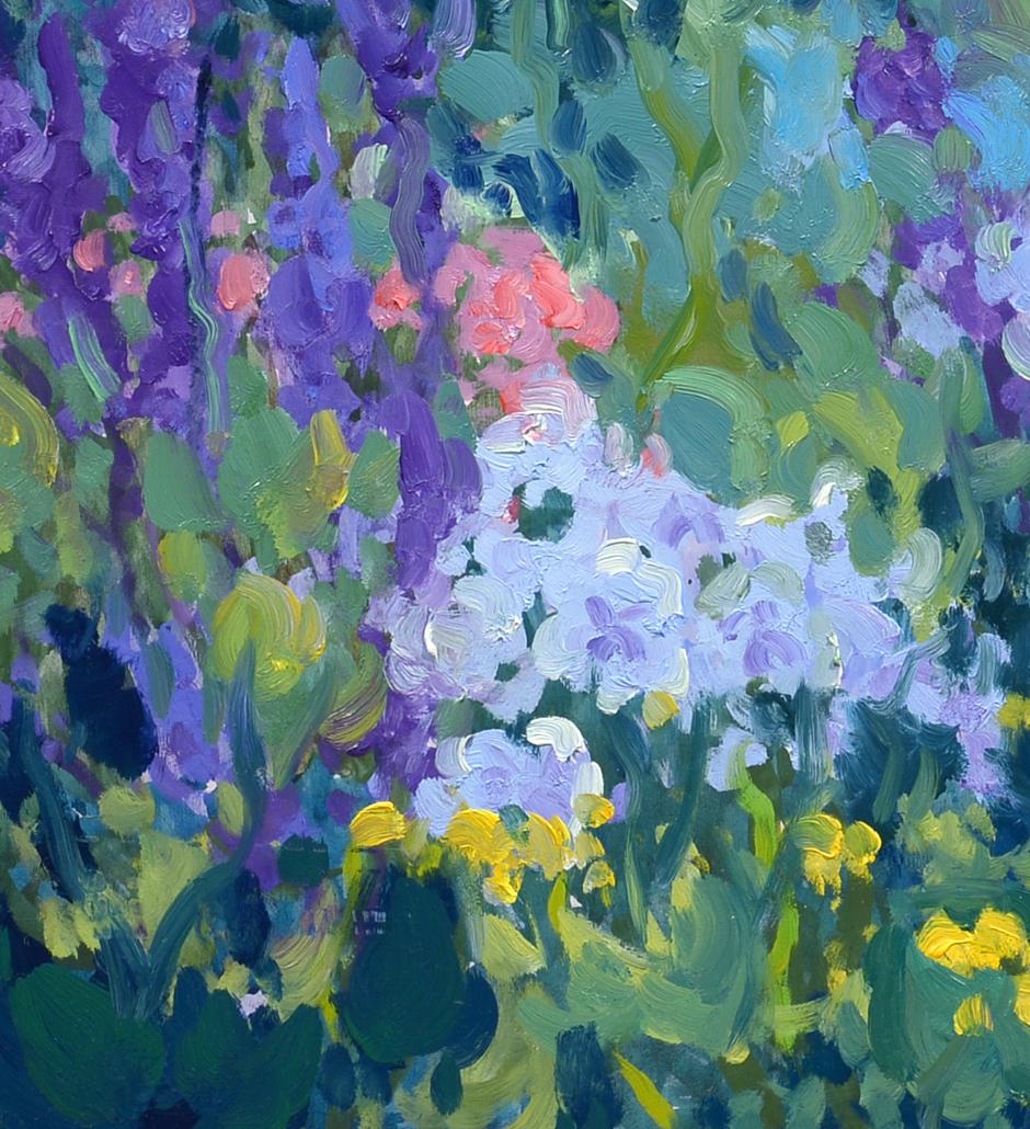 Jardin d'été, Harpswell, Maine, Fleurs, Coastal, Paysage, Impressionniste, Huile - Impressionnisme Painting par Keith Oehmig