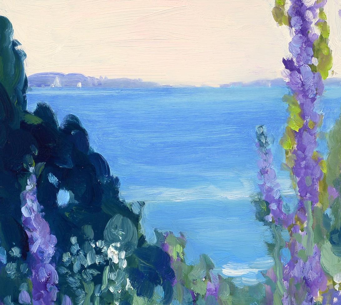 Jardin d'été, Harpswell, Maine, Fleurs, Coastal, Paysage, Impressionniste, Huile en vente 1