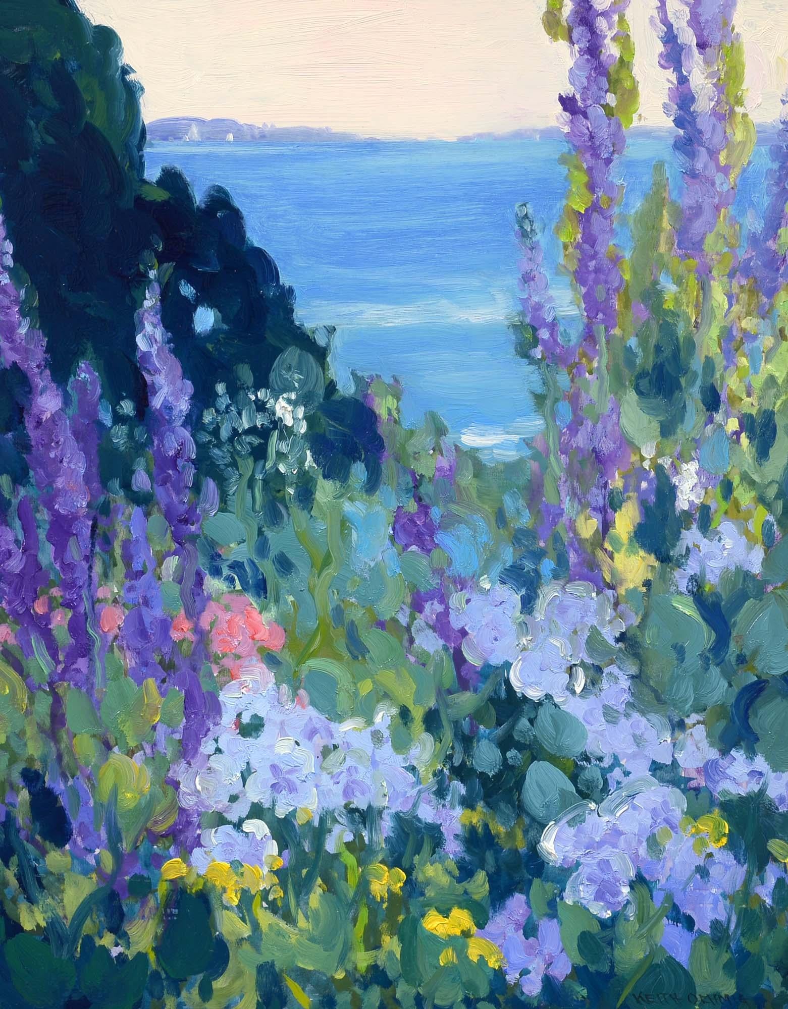 Landscape Painting Keith Oehmig - Jardin d'été, Harpswell, Maine, Fleurs, Coastal, Paysage, Impressionniste, Huile
