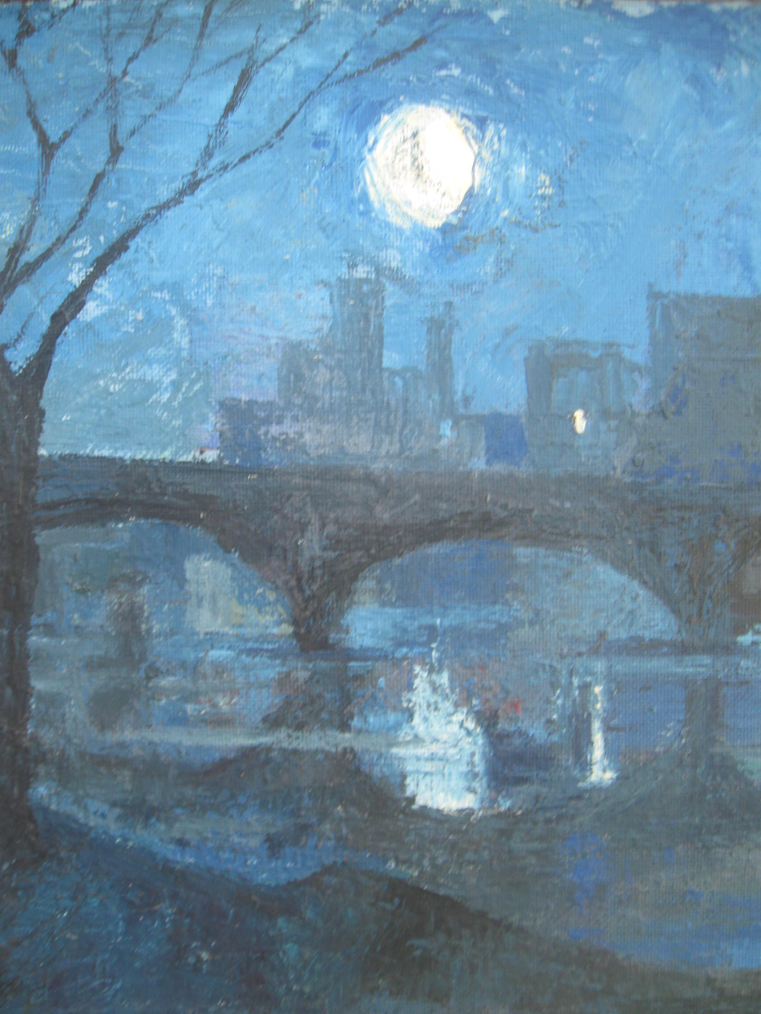 „Nocturne, The River Thames, London“, Öl, ca. 1950er Jahre (Post-Impressionismus), Painting, von Keith Parsons