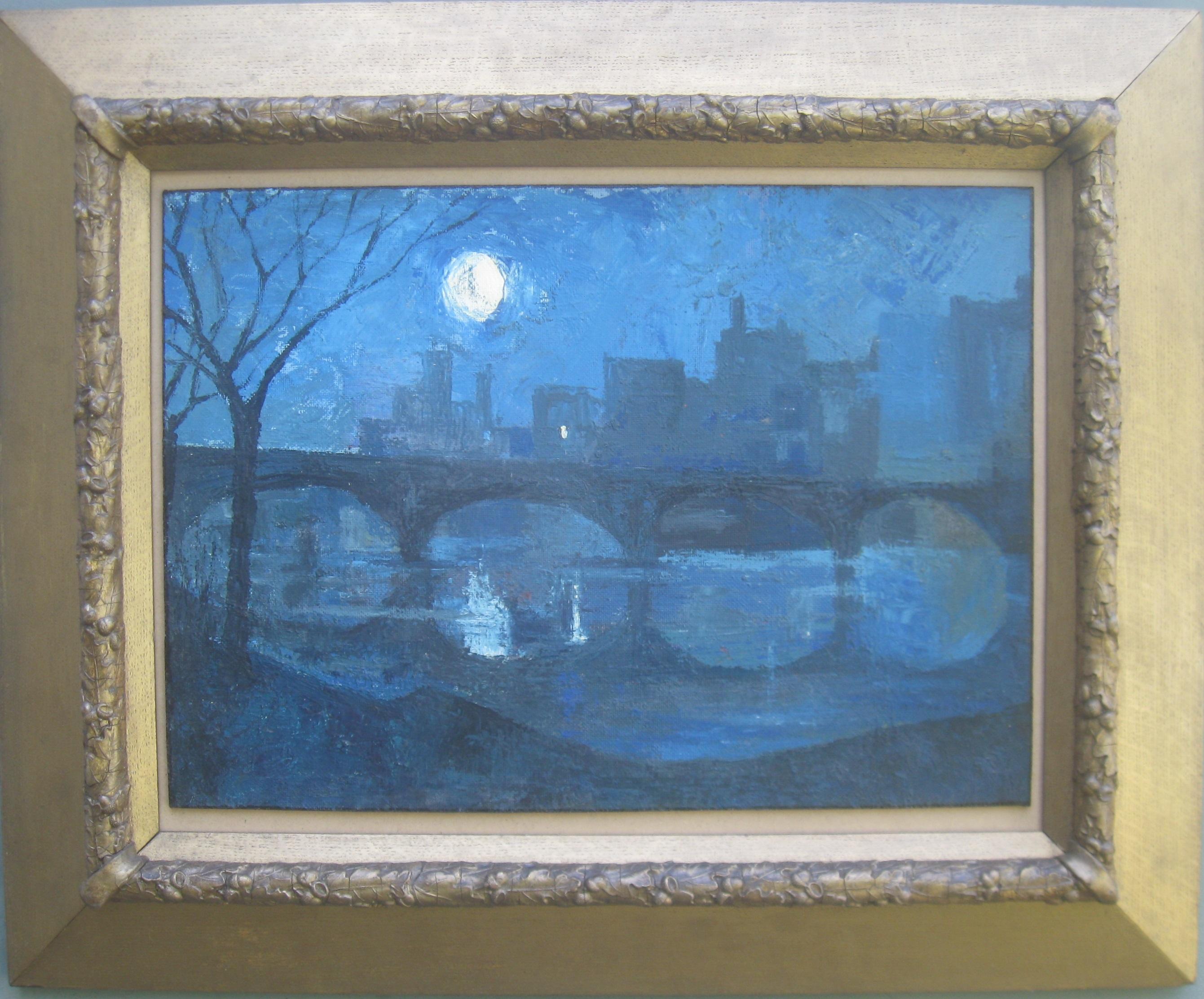 Keith Parsons Landscape Painting - 'Nocturne, The River Thames, London'. oil c1950's