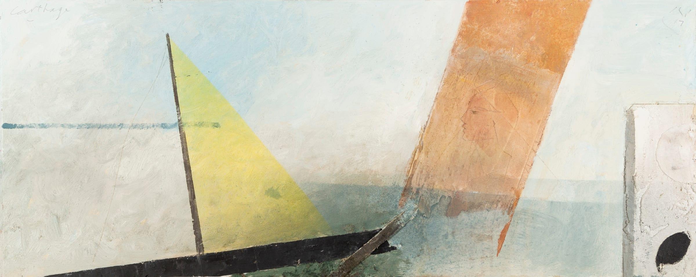 Carthage, olio su pannello, dipinto di paesaggio astratto orizzontale, 2017 - Art di Keith Purser