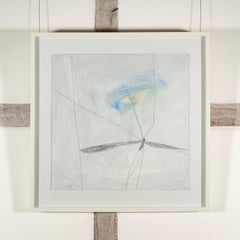 Cranefly - Minimalist White and Blue Oil Paint and Pencil Work on Paper