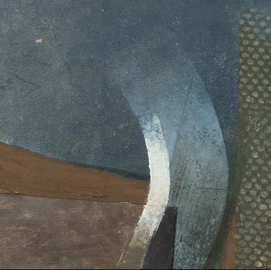 Playa de Dover de noche - Pintura al óleo paisaje de playa abstracto azul horizontal - Landscape Painting Gris de Keith Purser