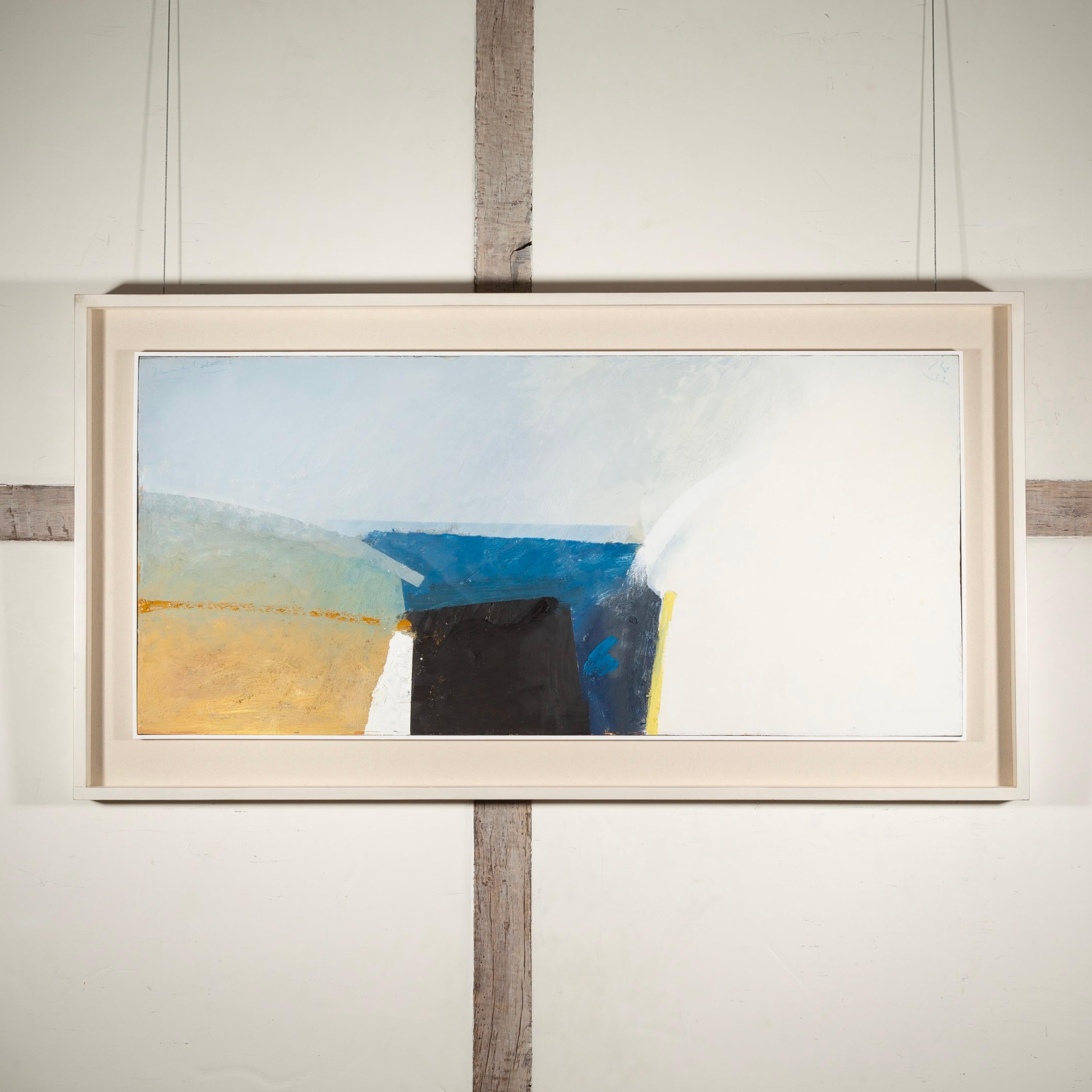 Dune Light, 2023 - Pittura ad olio orizzontale di paesaggio astratto, blu e bianco - Painting di Keith Purser