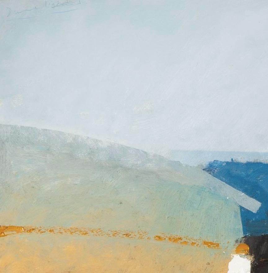 Dune Light, 2023 - Pittura ad olio orizzontale di paesaggio astratto, blu e bianco - Landscape Painting Grigio di Keith Purser