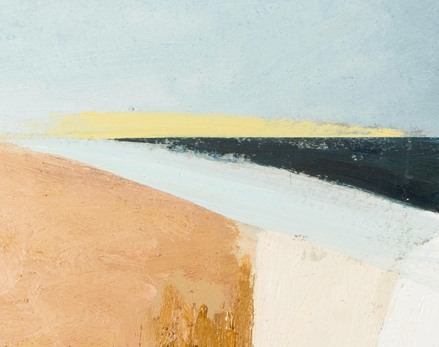 Duna con blu, olio su pannello, pittura orizzontale di paesaggio astratto, 2021 - Landscape Painting Grigio di Keith Purser