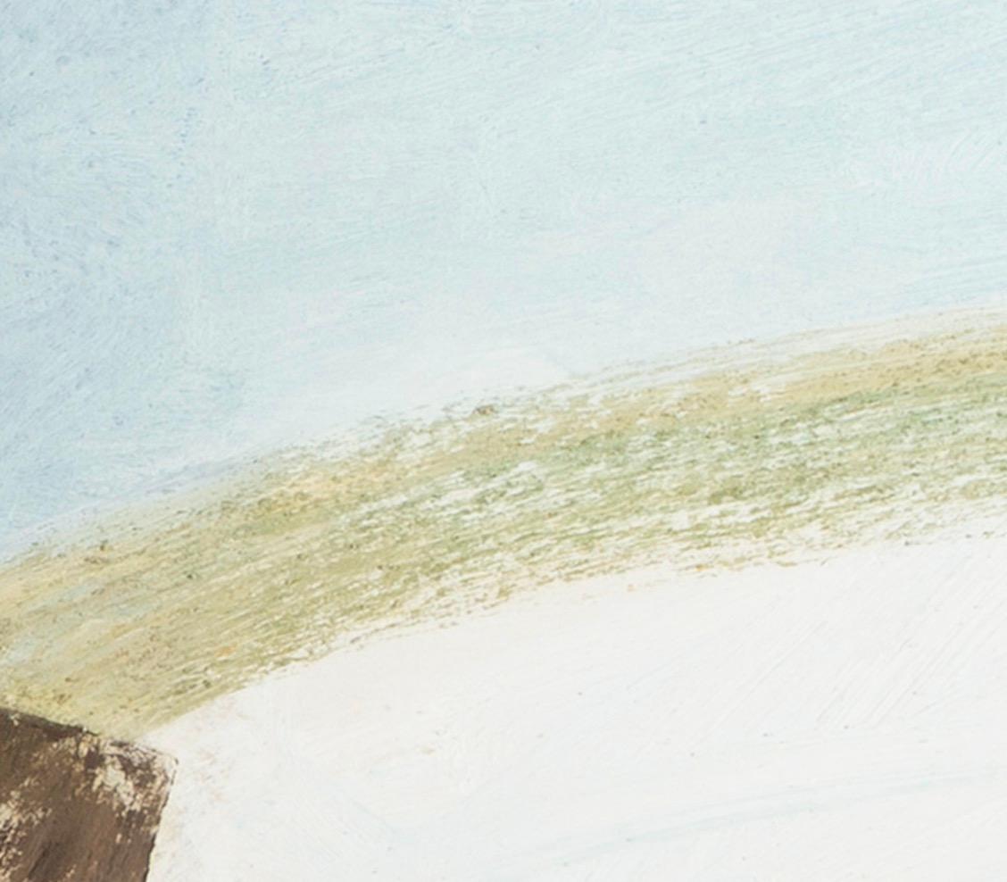 Duna con blu, olio su pannello, pittura orizzontale di paesaggio astratto, 2021 in vendita 2