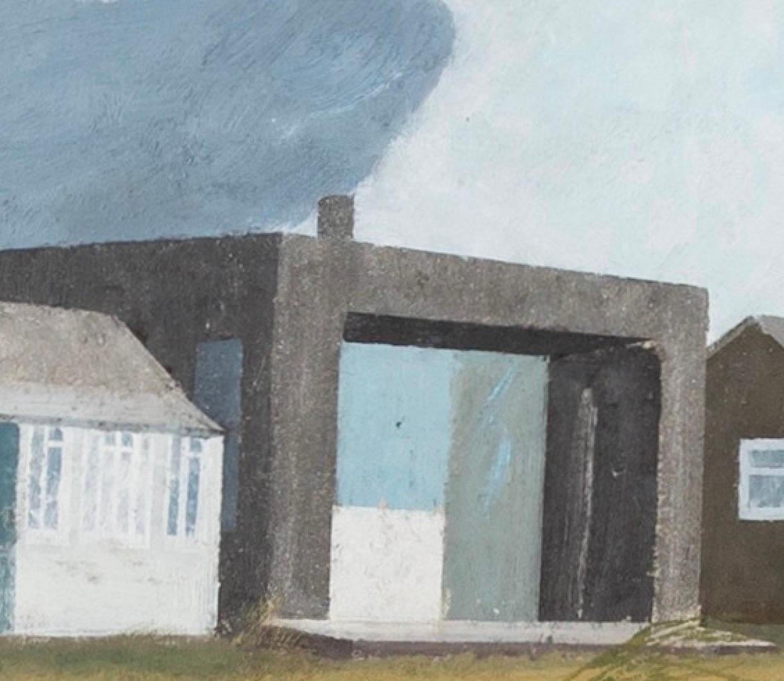 Dungeness, olio su tavola, dipinto orizzontale di paesaggio costiero sulla spiaggia, 2020 in vendita 1