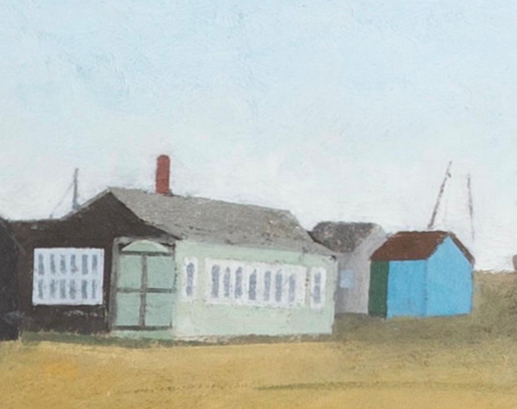 Dungeness, olio su tavola, dipinto orizzontale di paesaggio costiero sulla spiaggia, 2020 in vendita 2