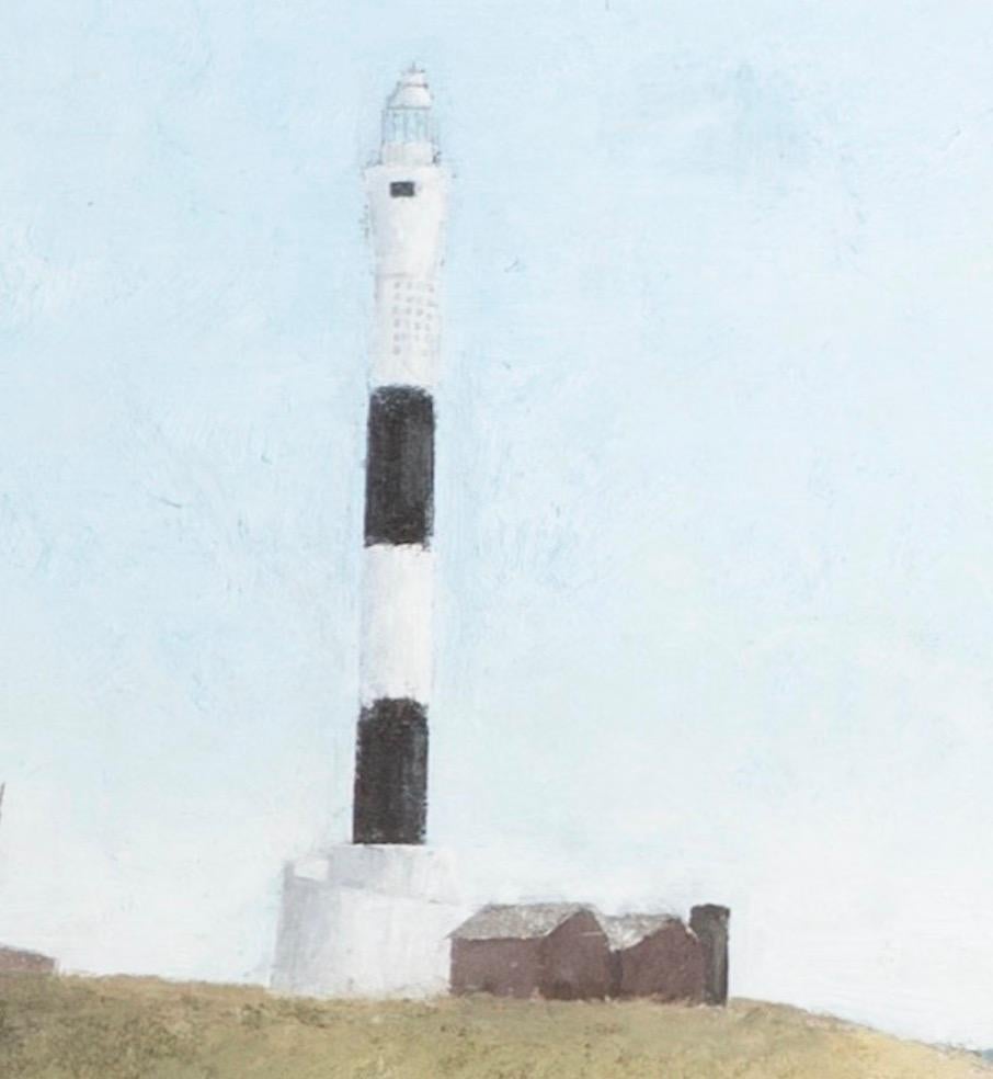 Dungeness, olio su tavola, dipinto orizzontale di paesaggio costiero sulla spiaggia, 2020 in vendita 3