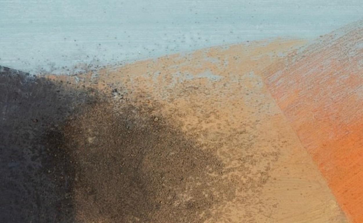 Strada orientale (arancione), pittura astratta orizzontale a olio e sabbia su tavola, 2007 - Abstract Painting Grigio di Keith Purser