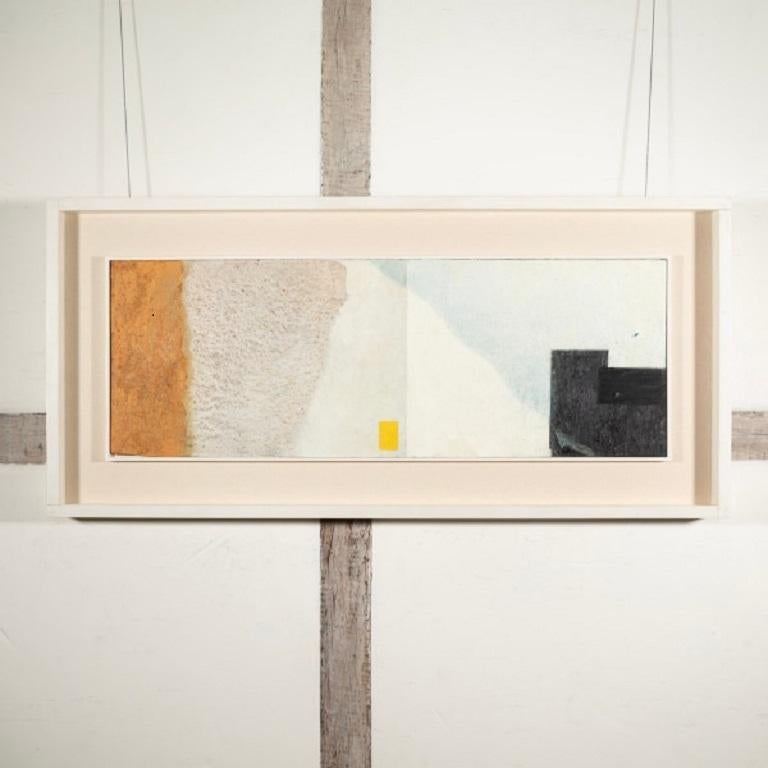 Estuario, pittura astratta orizzontale con olio, sabbia e collage su tavola, 2006 - Painting di Keith Purser