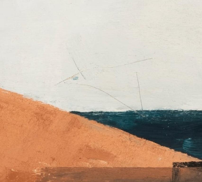 Volo, olio e sabbia su tavola, pittura astratta di paesaggio orizzontale, 2006 in vendita 1