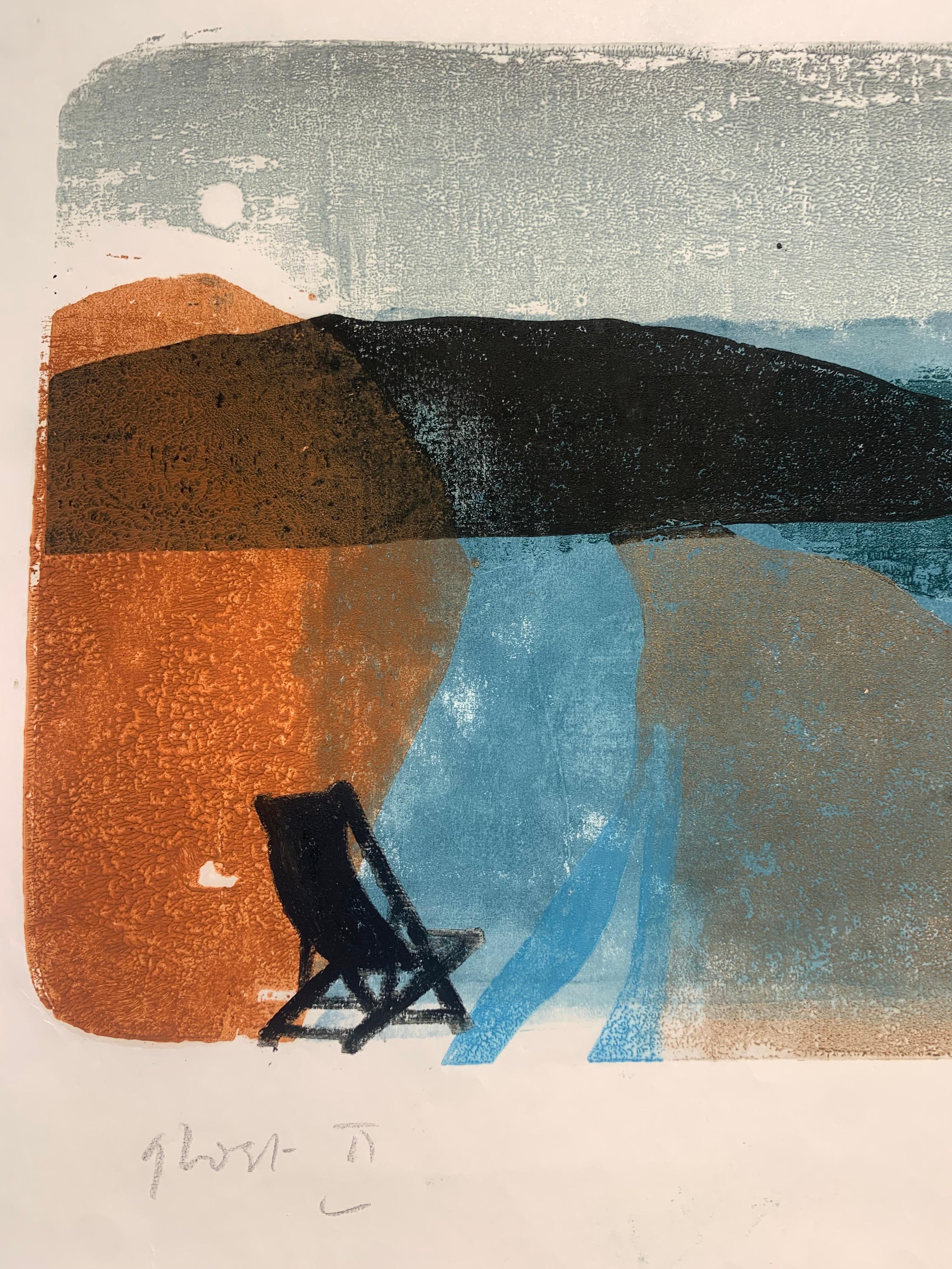 Ghost II, Hand-coloured Woodcut with Sand and Chalk Pastel by Keith Purser For Sale 2
