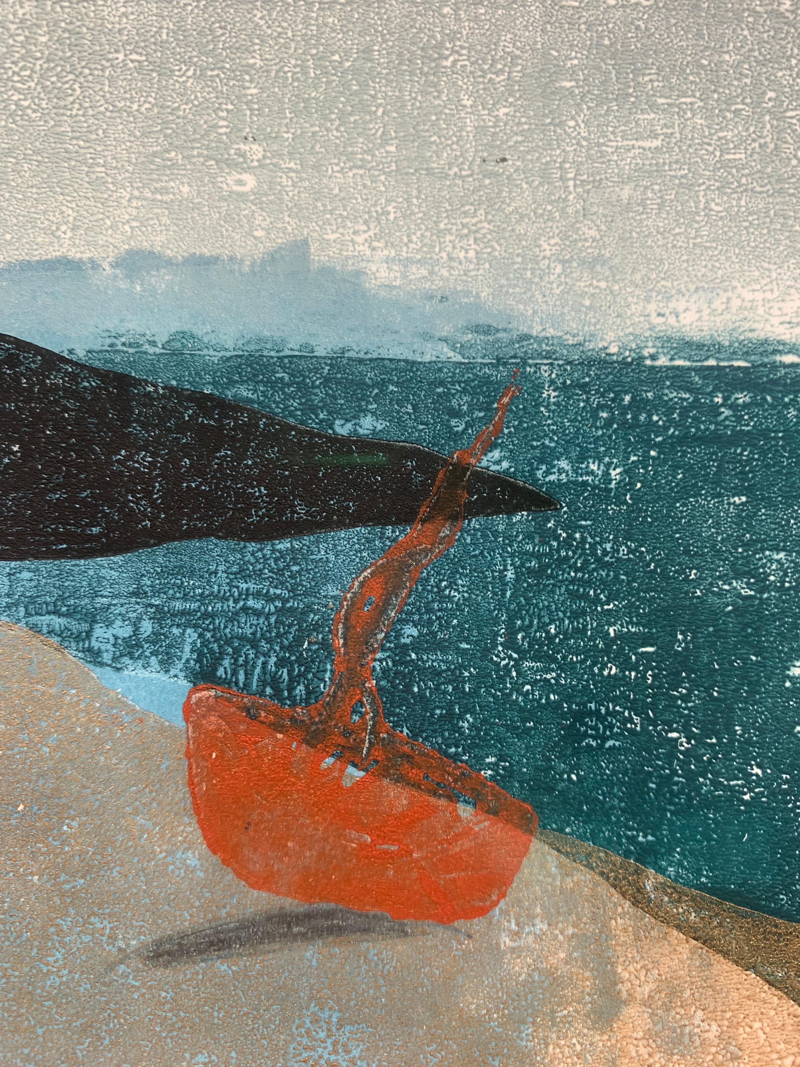 Ghost II, Hand-coloured Woodcut with Sand and Chalk Pastel by Keith Purser For Sale 3