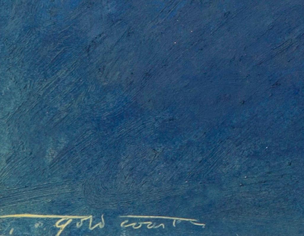 Costa Dorada, Pintura al óleo sobre tabla Paisaje abstracto, 2020 en venta 1
