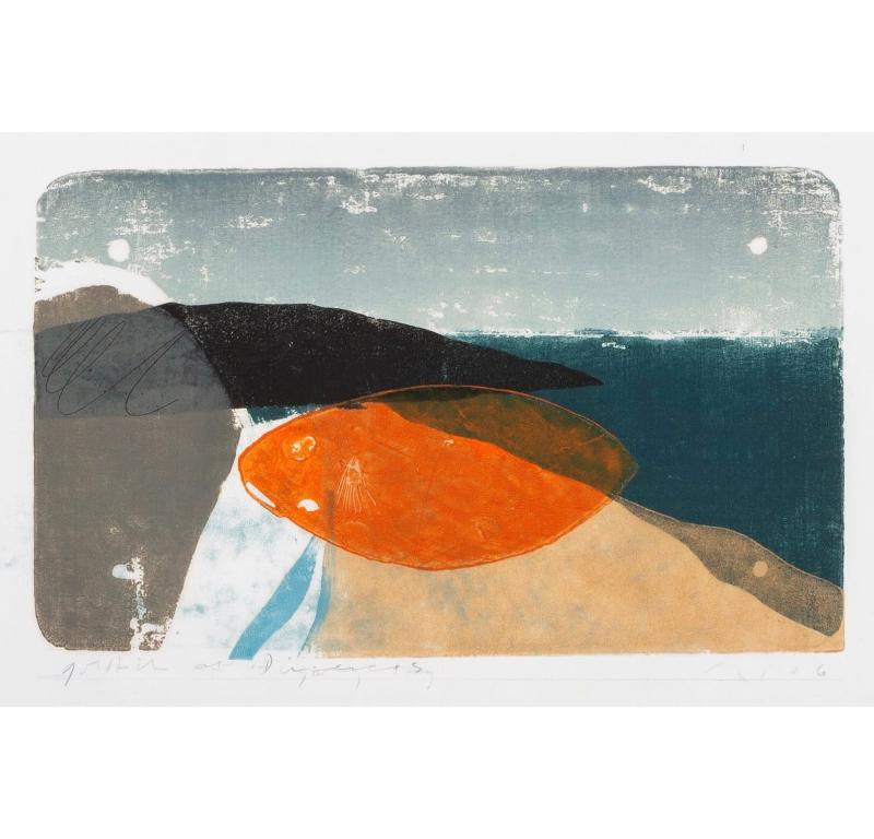 Goldfish at Dungeness, Woodcut Painting by Keith Purser, 2006