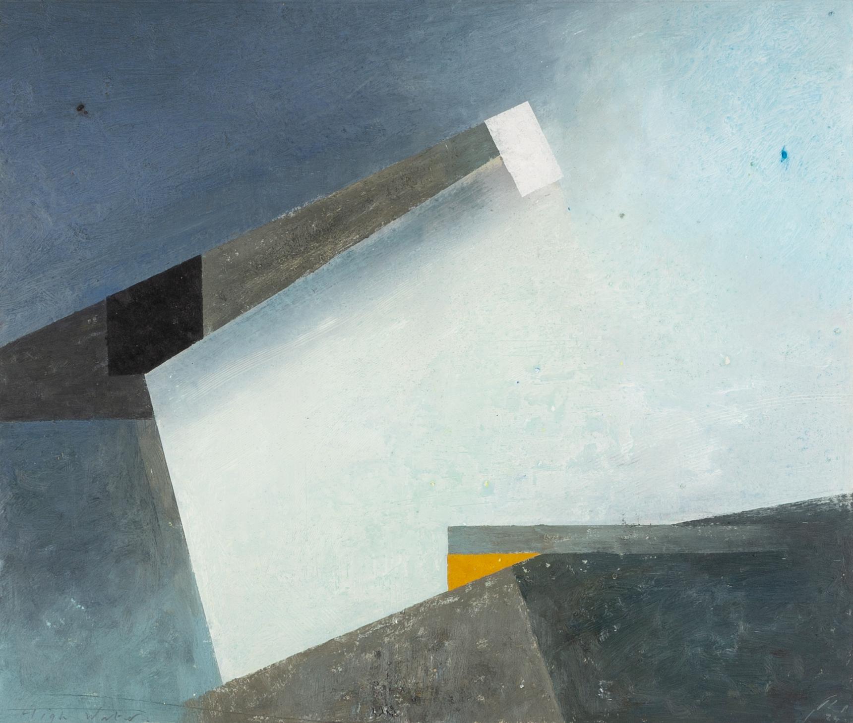 Keith Purser Abstract Painting – High Water - Zeitgenössisches abstraktes Landschafts-Ölgemälde mit Sand auf Karton