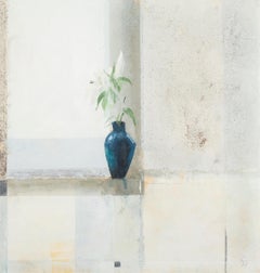 Untitled (Light Interior II) - still life painting with flower in jug, white