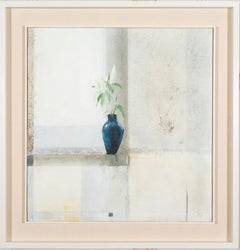 Untitled (Light Interior II) - still life painting with flower in jug, white