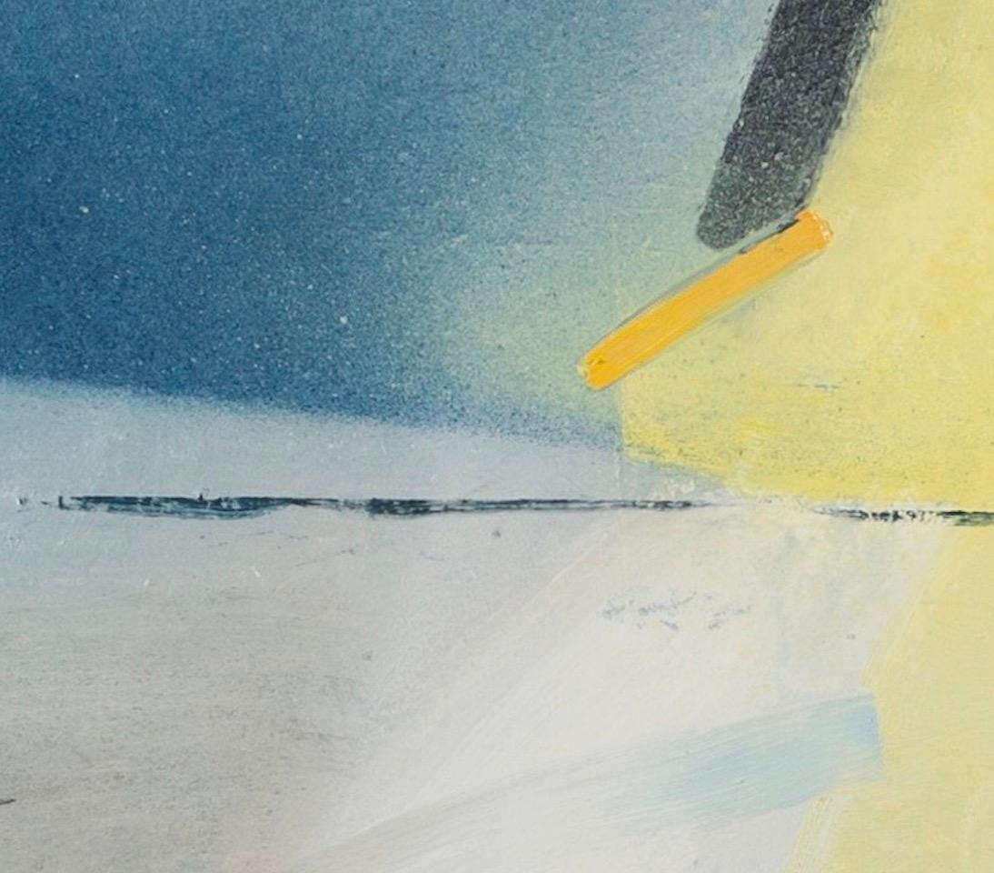 Margate Sands, olio su tavola, dipinto astratto orizzontale di paesaggio marino, 2020 - Landscape Painting Grigio di Keith Purser