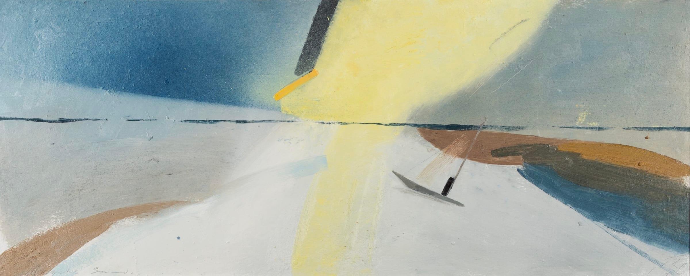 Landscape Painting di Keith Purser - Margate Sands, olio su tavola, dipinto astratto orizzontale di paesaggio marino, 2020