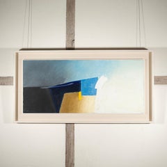 Marina, 2024 - Pittura ad olio orizzontale di paesaggio astratto, blu e bianco