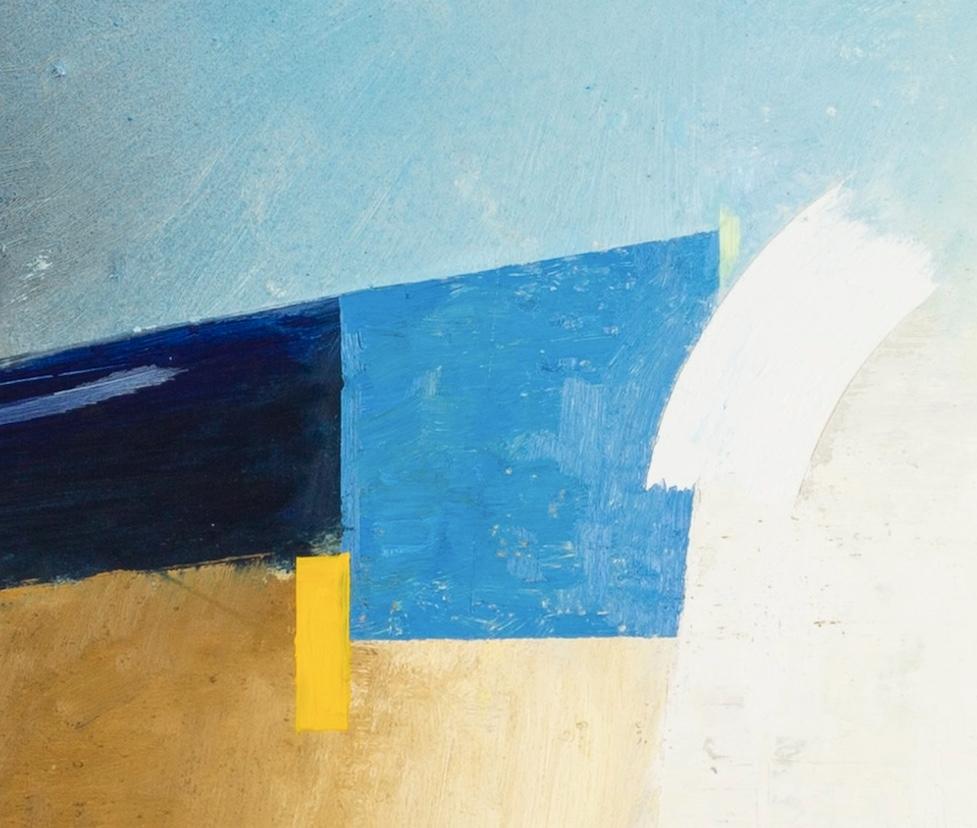 Marina, 2024 - Pittura ad olio orizzontale di paesaggio astratto, blu e bianco - Landscape Painting Grigio di Keith Purser