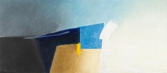 Marina, 2024 - Horizontal Abstract Landscape Oil Painting, Blue and White
