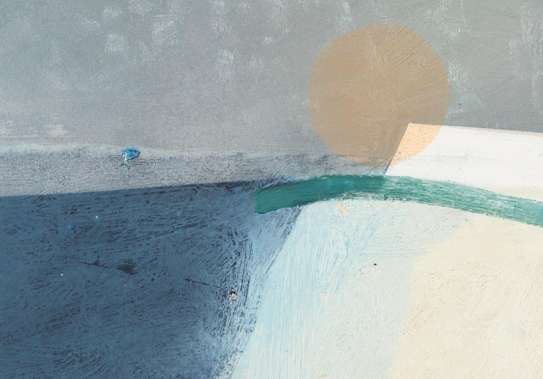 Sole sul gesso (ottobre), olio su pannello, pittura astratta orizzontale, 2018 - Landscape Painting Grigio di Keith Purser