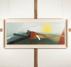 Marée du soleil, huile sur panneau, paysage abstrait horizontal, peinture de coucher de soleil, 2015