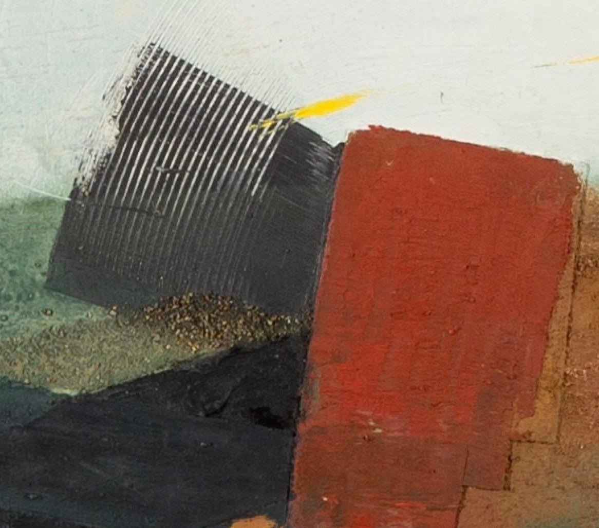 Marea solare, olio su tavola, pittura orizzontale astratta di paesaggio al tramonto, 2015 - Painting Astratto di Keith Purser
