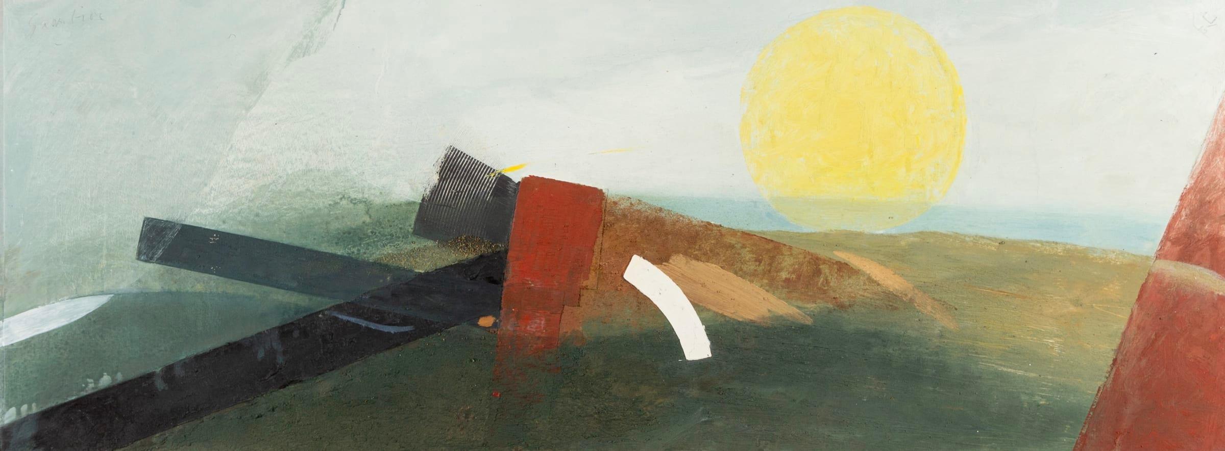 Landscape Painting di Keith Purser - Marea solare, olio su tavola, pittura orizzontale astratta di paesaggio al tramonto, 2015