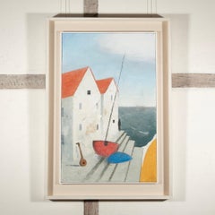 The Musician, 2021 - Weiß, Blau + Gelb, Contemporary Seascape with Buildings