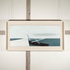 Wave Pattern II, 2022 - Pittura ad olio astratta orizzontale, blu e bianco